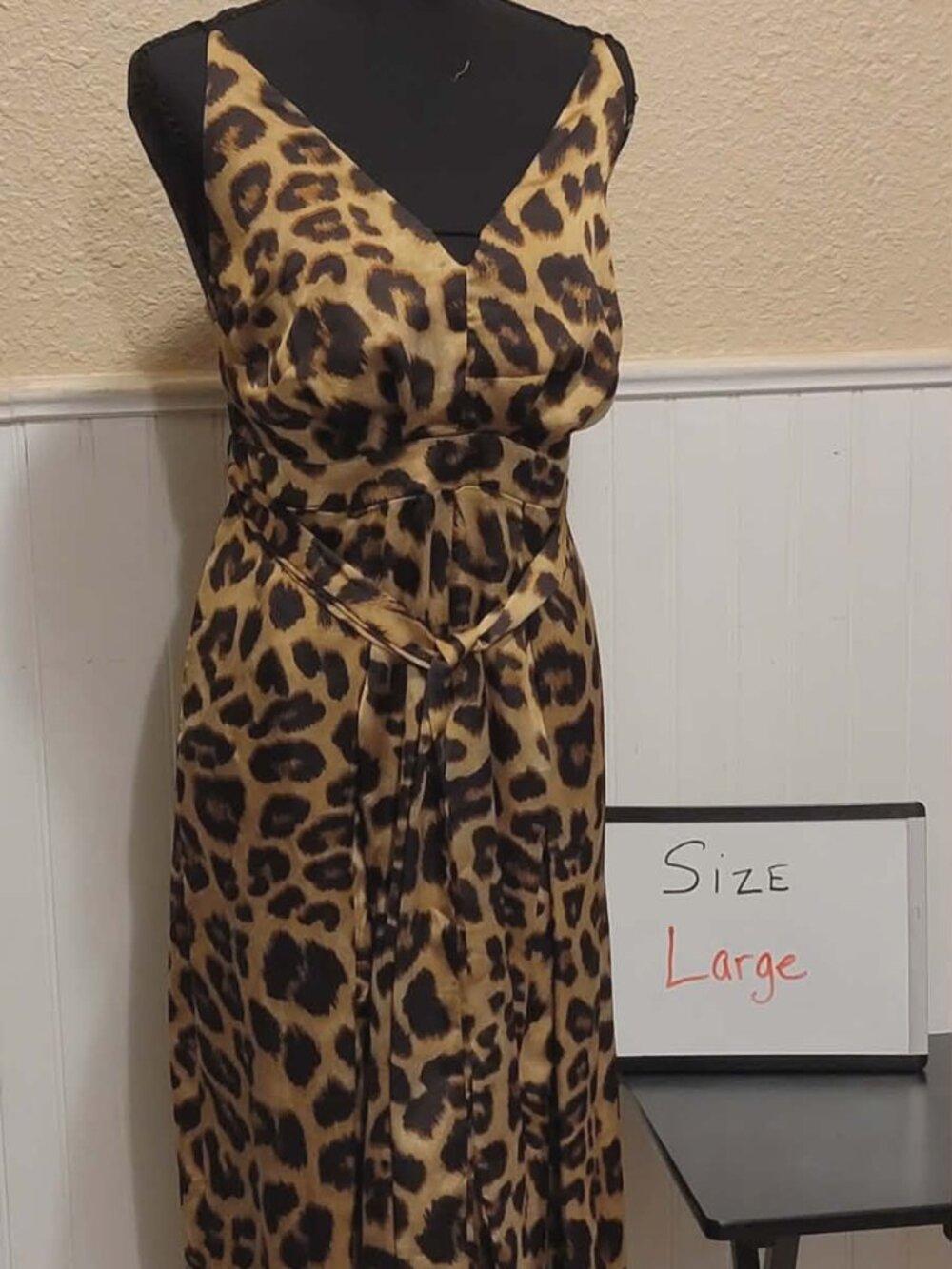 Luxxel Leopard Print Wide Leg Jumpsuit Size Large
